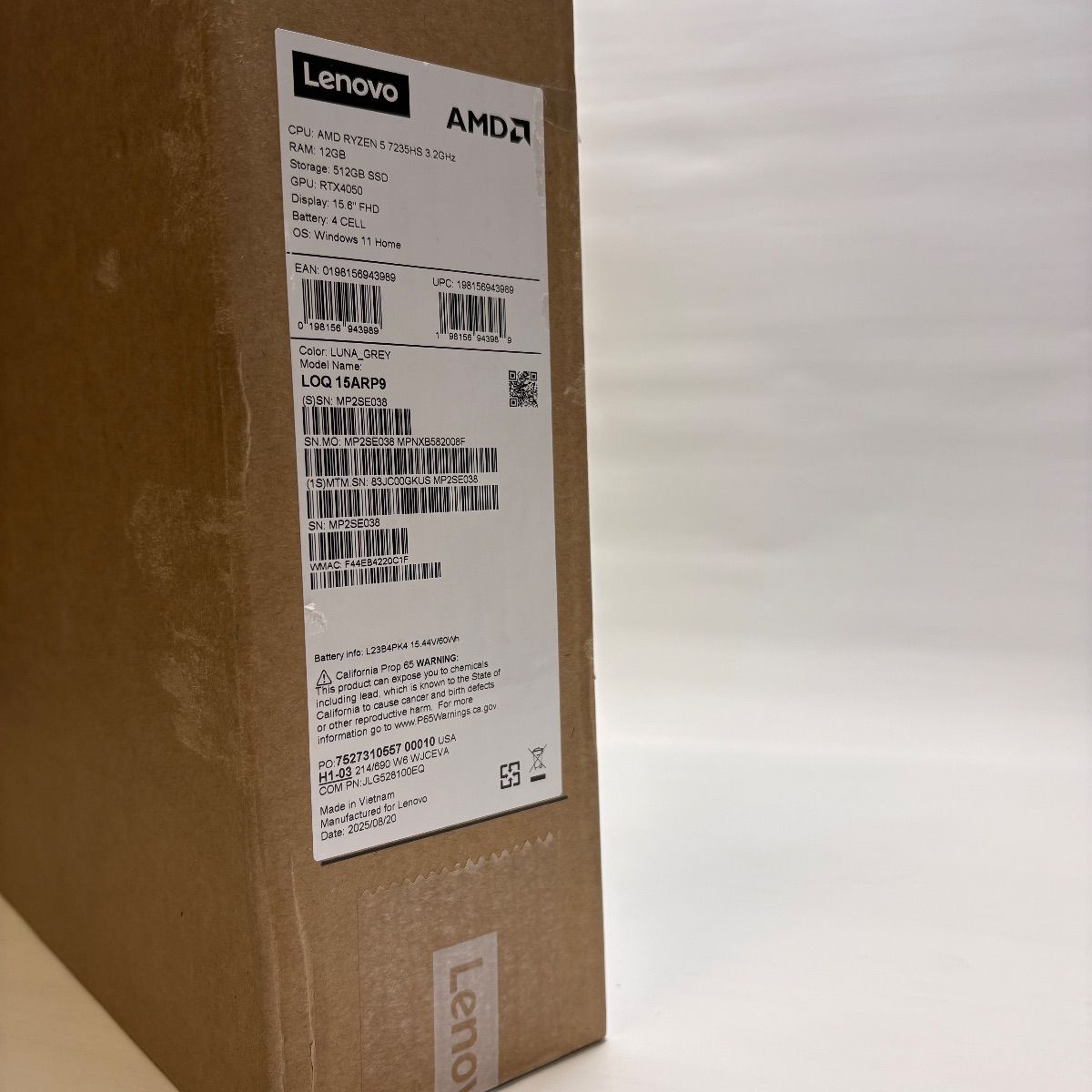 LENOVO LOQ 15ARP9 Gaming Laptop 15.6" FHD, Ryzen 5 7235HS, 12GB, 512GB, RTX 4050 - hình ảnh